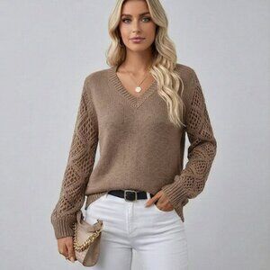 Pointelle Knit Sweater Brown